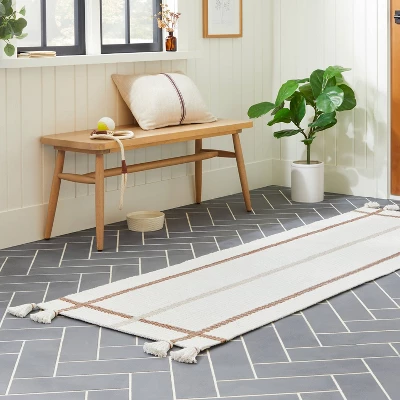 Bold Cross Stripes Tassel Rug Cream/Tan - Hearth & Hand™ With Magnolia 3 Bold Cross Stripes Tassel Rug Cream/Tan - Hearth & Hand™ With Magnolia