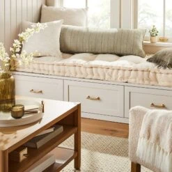 Textured Slub Stripe Square Throw Pillow Cream/Khaki - Hearth & Hand⢠With Magnolia