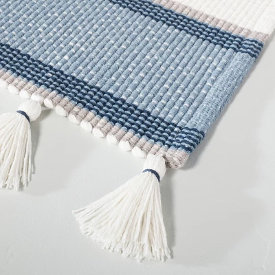 20" X 32" Color Block Stripe Tassels Bath Rug Faded Blue/White - Hearth & Hand™ With Magnolia 4 20" X 32" Color Block Stripe Tassels Bath Rug Faded Blue/White - Hearth & Hand™ With Magnolia - Image 2
