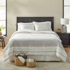 Alternating Pinstripe Comforter & Sham Set Gray/Cream - Hearth & Hand™ With Magnolia 8 Alternating Pinstripe Comforter & Sham Set Gray/Cream - Hearth & Hand™ With Magnolia -Hearth & Hand With Magnolia GUEST 675d60c1 b13c 44e3 9260 4a8efb0c0e38