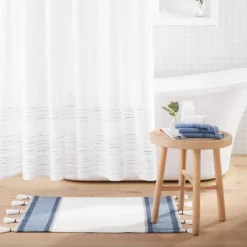 20" X 32" Color Block Stripe Tassels Bath Rug Faded Blue/White - Hearth & Hand⢠With Magnolia