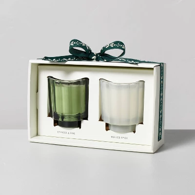 2pk Fluted Glass Candle Gift Set - Cypress & Pine/Mulled Spice 4.6oz - Hearth & Hand™ With Magnolia 4 2pk Fluted Glass Candle Gift Set - Cypress & Pine/Mulled Spice 4.6oz - Hearth & Hand™ With Magnolia - Image 2