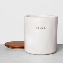 128oz Stoneware Flour Canister With Wood Lid Cream/Brown - Hearth & Hand™ With Magnolia
