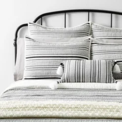 Textured Stripe Pillow Sham Dark Gray/Cream - Hearth & Hand™ With Magnolia -Hearth & Hand With Magnolia GUEST a0f8fe96 7ab4 46c3 ad09 b2250acbb400