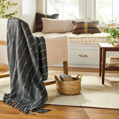 Chipped Stripe Woven Throw Blanket Dark Gray/Cream/Almond - Hearth & Hand™ With Magnolia 3 Chipped Stripe Woven Throw Blanket Dark Gray/Cream/Almond - Hearth & Hand™ With Magnolia