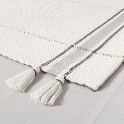 Simple Border Stripe With Corner Tassel Rug White/Gray - Hearth & Hand⢠With Magnolia