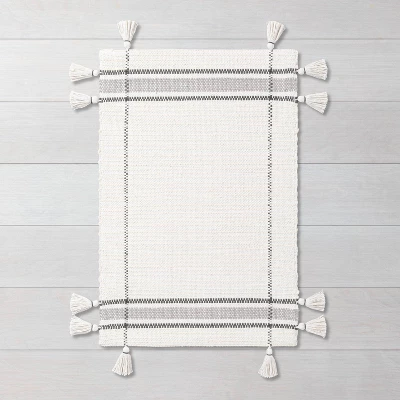 Simple Border Stripe With Corner Tassel Rug White/Gray - Hearth & Hand™ With Magnolia 4 Simple Border Stripe With Corner Tassel Rug White/Gray - Hearth & Hand™ With Magnolia - Image 2