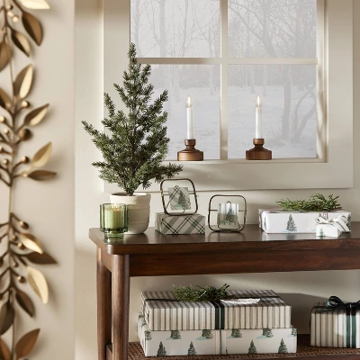 7"x3" Flameless Christmas Window Candle With Wood Base - Hearth & Hand™ With Magnolia 4 7"x3" Flameless Christmas Window Candle With Wood Base - Hearth & Hand™ With Magnolia - Image 2