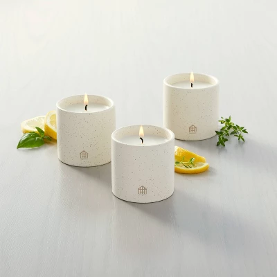 9oz Basil/Lemon/Thyme Speckled Ceramic Kitchen Candle Set - Hearth & Hand™ With Magnolia 3 9oz Basil/Lemon/Thyme Speckled Ceramic Kitchen Candle Set - Hearth & Hand™ With Magnolia