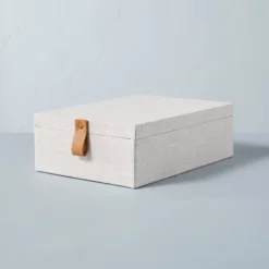Fabric Storage Box With Faux Leather Accent Cream - Hearth & Hand™ With Magnolia -Hearth & Hand With Magnolia GUEST ed623318 37de 4971 9730 7d4d8260fa32